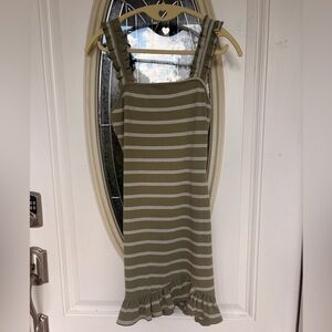 Le Lis Olive and White Striped Mini Dress